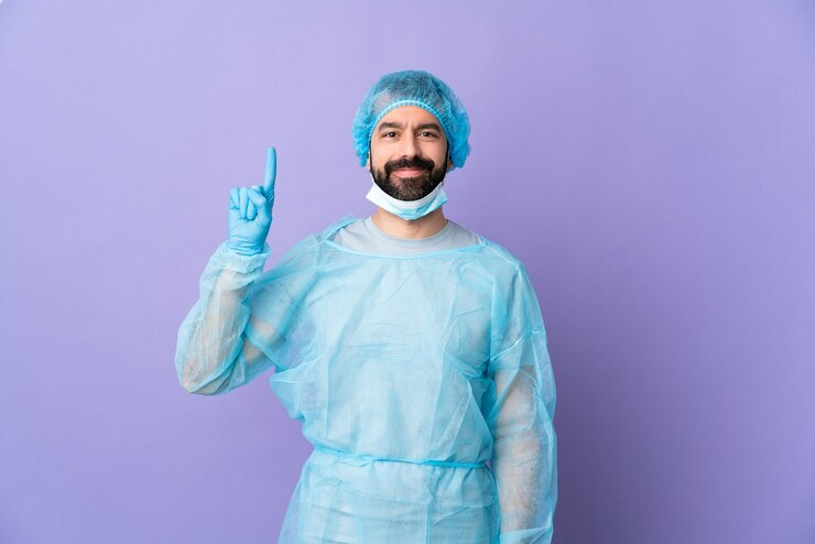 گان جراحی مچدار استریل با دوخت بی نقص و شرایط عالی